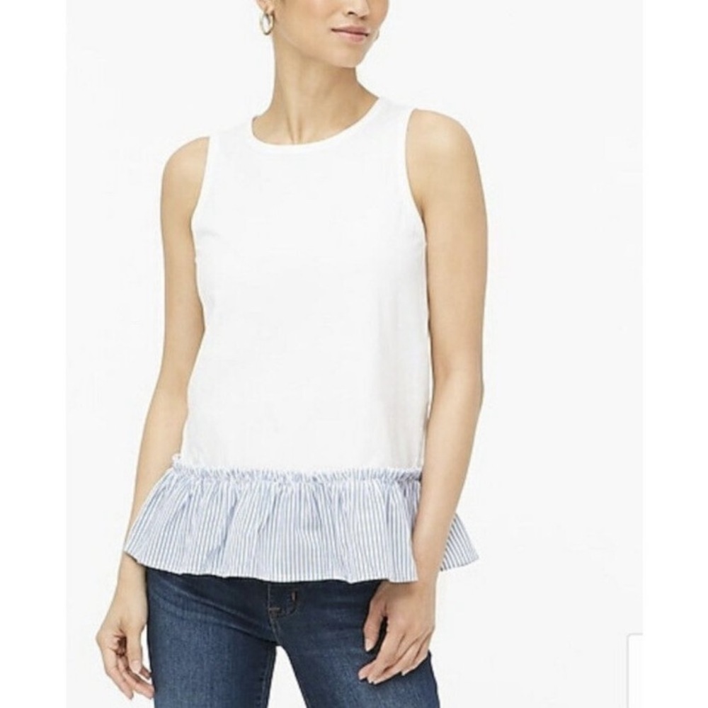 J Crew Blue and White Striped 100% Cotton Peplum T-shirt Tank Size Medium NWT - Picture 4 of 15